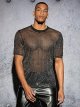 Men's Glitter Mesh Sheer Round Neck Short Sleeve  Shiny Tee Tops