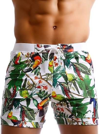 Men Swimwear Flower Print Surf Board Boxer Shorts