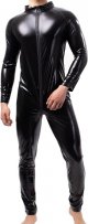 Mens Latex Bodysuit Mens Leotard Long Sleeves Unitard Faux Leather Bodysuit